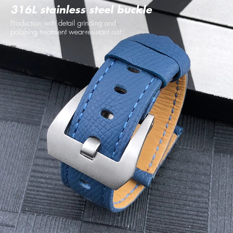 Men's 22mm Blue Cowhide Genuine Leather Watch Strap for PANERAI LUMINOR 1950 GMT SUBMERSIBLE PAM00688 00927 Pin Buckle Band