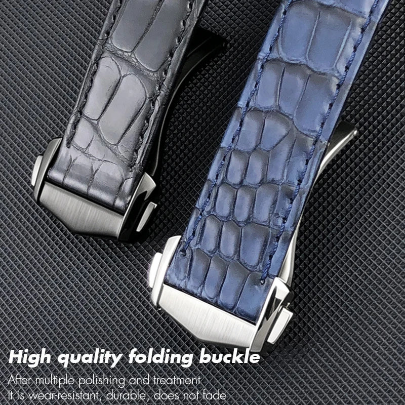 Cinturino per orologio in pelle di alligatore con estremità curve, 19mm 21mm, Premium, adatto per Omega Seamaster 300M AT150 Co-Axial Planet Ocean 600M