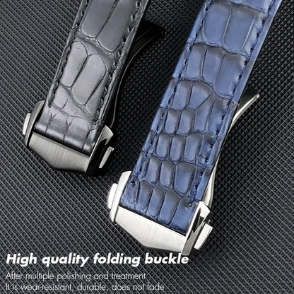 Cinturino per orologio in pelle di alligatore con estremità curve, 19mm 21mm, Premium, adatto per Omega Seamaster 300M AT150 Co-Axial Planet Ocean 600M