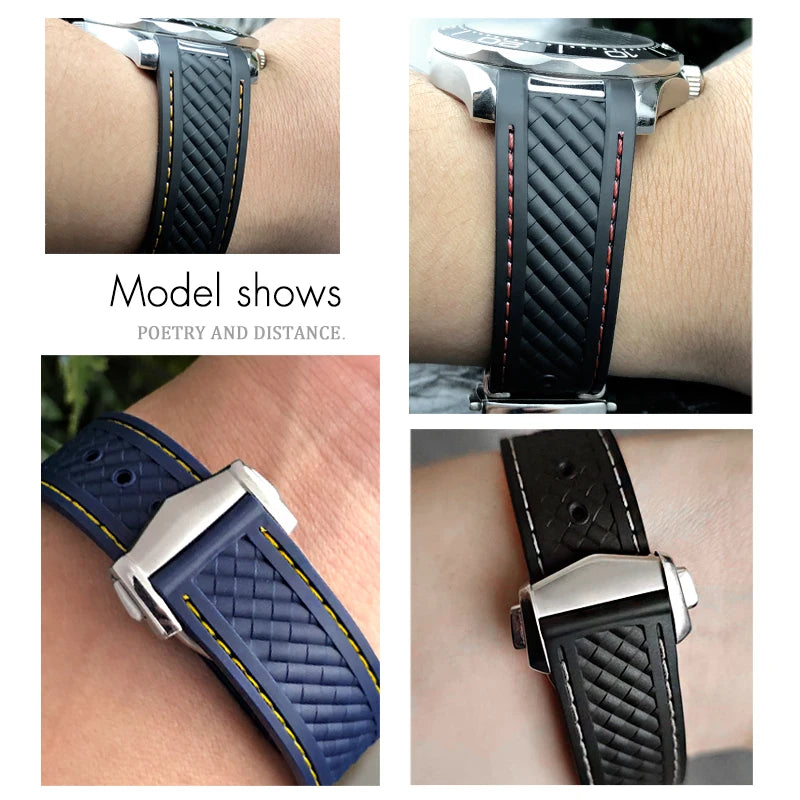 Bracelet de montre en caoutchouc de silicone à extrémités courbes, 18mm, 19mm, 20mm, 21mm, pour Omega 007 Seamaster 300 AT150 Aqua Terra Speedmaster