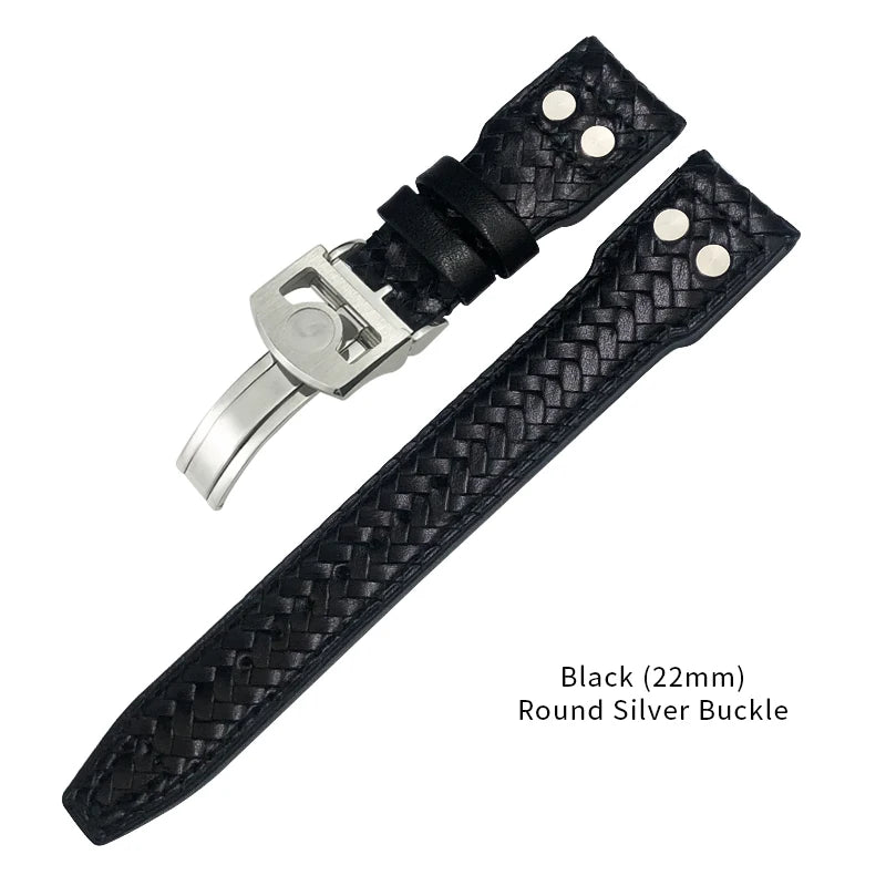 Bracelet de montre tissé en cuir de vachette RiSALE, bracelet de montre bleu, cuir véritable, haute qualité, adapté aux montres IWC Big Pilot's Spitfire, 21mm, 22mm