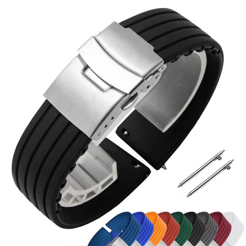 Cinturino per orologio in gomma di silicone, chiusura deployante 18mm 20mm 22mm 24mm per orologio Omega, cinturino di ricambio per cinturini sportivi Seiko