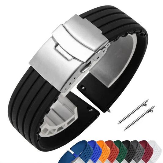 Bracelet de montre en caoutchouc de Silicone, boucle de déploiement 18mm 20mm 22mm 24mm pour montre Omega, bracelet de remplacement pour bracelets de Sport Seiko
