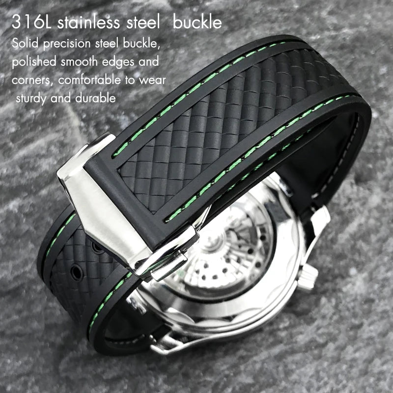 Cinturino curvo in gomma per orologio, 19mm 20mm, adatto per Omega AT150 Seamaster 300 AQUA TERRA, cinturini da immersione, nero e blu, in silicone