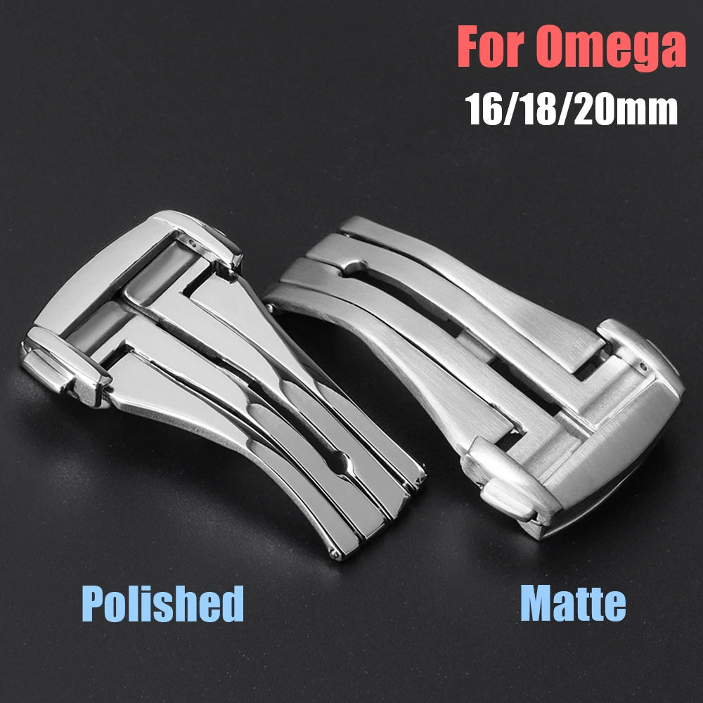 Folding watch buckle for Omega 16mm 18mm 20mm stainless steel deployment clasps for Seamaster matte polished watch strap button