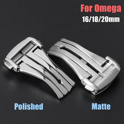 Folding watch buckle for Omega 16mm 18mm 20mm stainless steel deployment clasps for Seamaster matte polished watch strap button