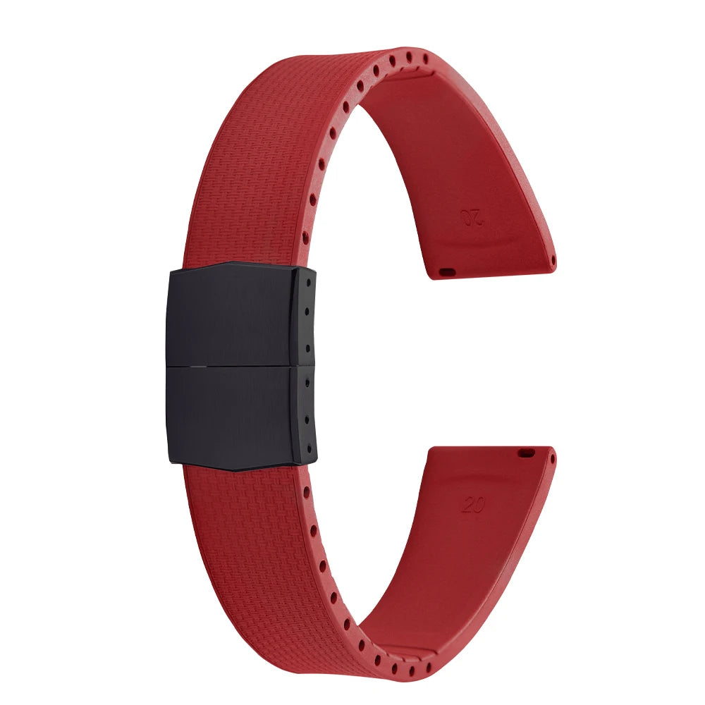 Cinturini per orologi in gomma Delugs CTS Fkm da 20 mm con fibbia a farfalla, 4 colori, texture unica, cinturino per orologi a sgancio rapido per orologi di marca