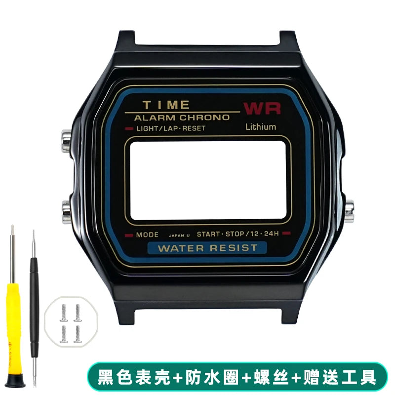Boîtier de lunette métallique en acier inoxydable + Kit de bracelet pour Casio F91W/A158/A159 – Bracelet de montre et outils de remplacement personnalisés (argent/noir/or)