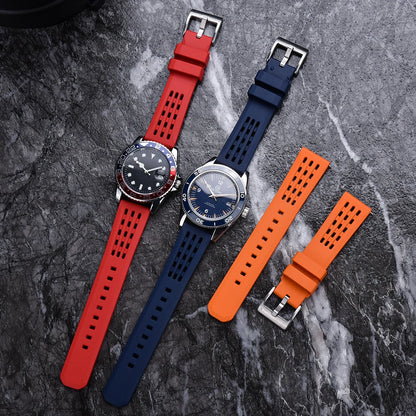 High Quality Quick Release FKM Fluoro Rubber Watch Strap 20mm 22mm New Design Porous Structure Ventilate FPM Rubber Watch Straps