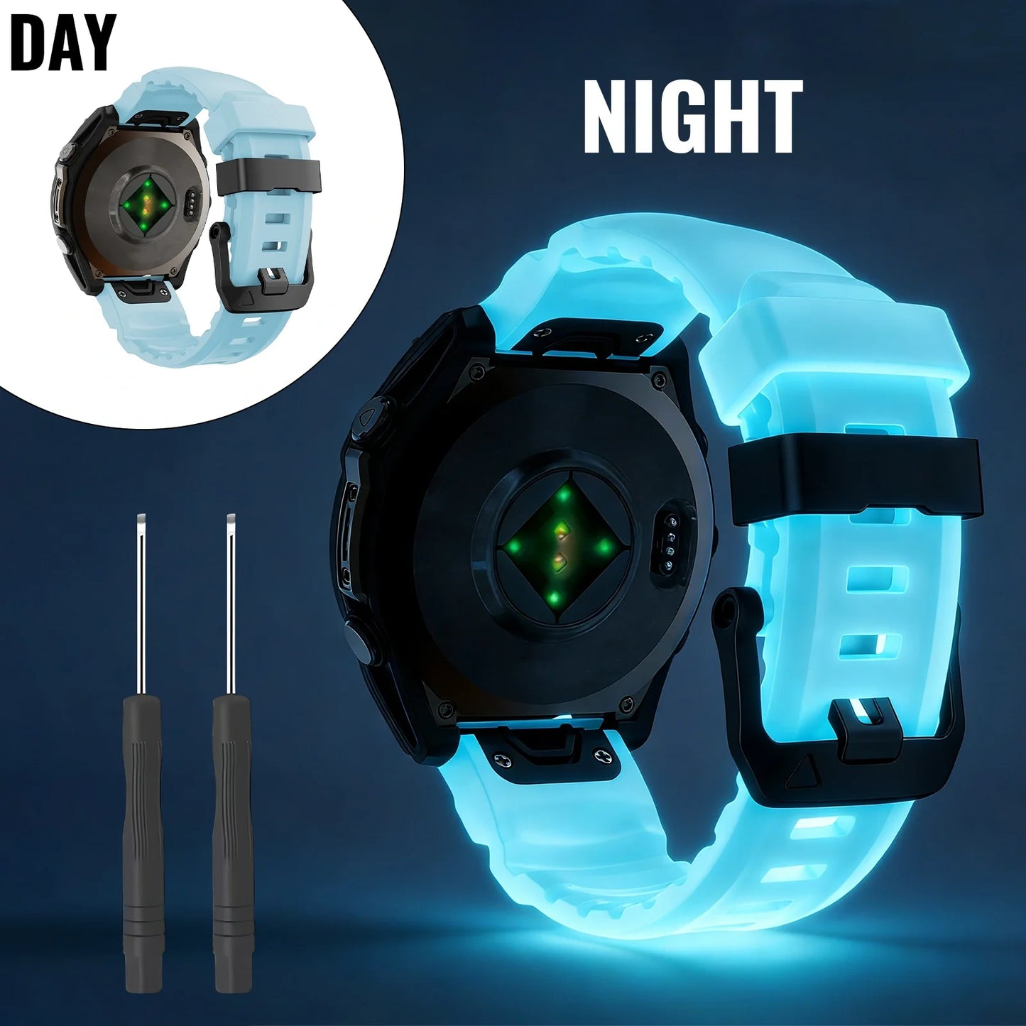 Cinturino per orologio in silicone luminoso, 22/26mm, per Garmin Fenix 5X/5X Plus/6/6X Pro/6X/7X/8(47/51mm)//Tactix Delta/EPIX Pro 51mm/Enduro 3
