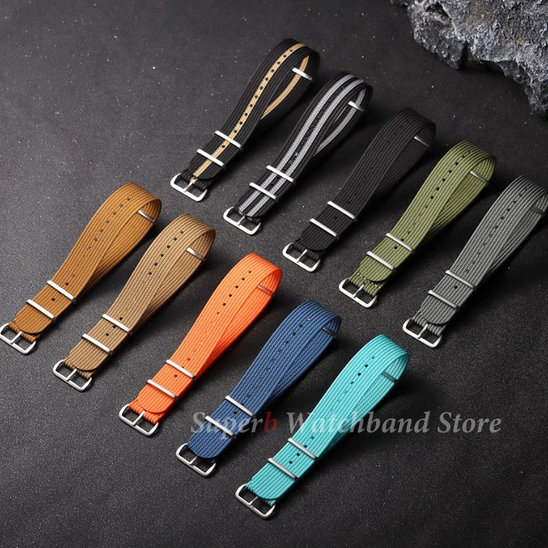 18mm 19mm 20mm 22mm New Ribbed Nylon Watch Strap Green Black Military Watchband for Seiko Army Sport Replacement Belt Strap