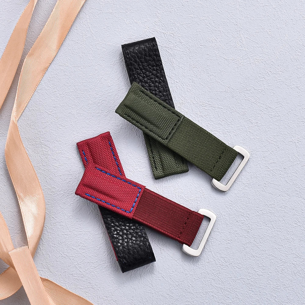 20mm Hook-and-Loop Elastic Watch Strap, High-Quality Leather and Nylon Replacement Band, Watch Accessories