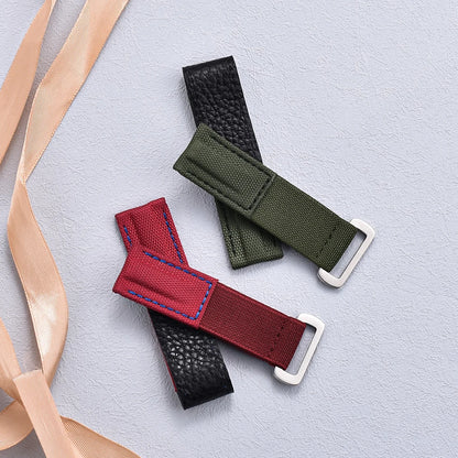 20mm Hook-and-Loop Elastic Watch Strap, High-Quality Leather and Nylon Replacement Band, Watch Accessories