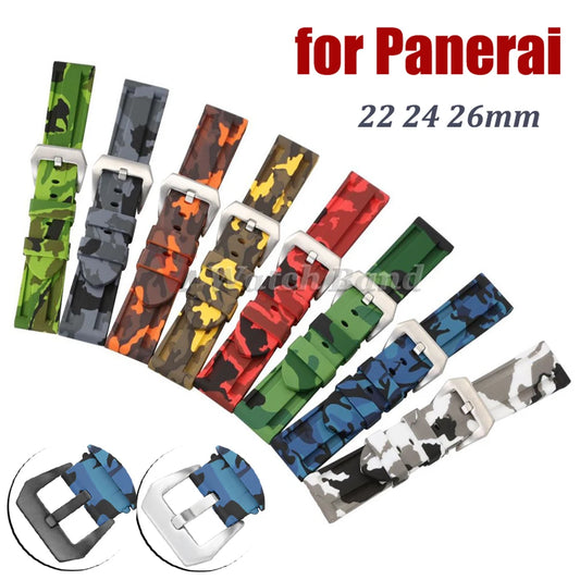 Bracelet de montre en Silicone pour Panerai PAM, 20mm 22mm 24mm 26mm, Camouflage, bande en caoutchouc étanche, accessoires de Sport universels