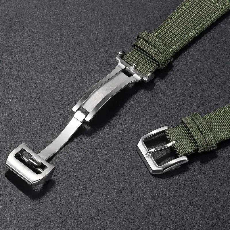 Cinturino per orologio in tela di nylon, 20 mm 21 mm 22 mm, per orologio da pilota IWC Portugal PORTOFINO, cinturino in tessuto, fibbia pieghevole, cinturino in pelle bovina