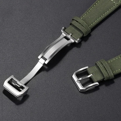Cinturino per orologio in tela di nylon, 20 mm 21 mm 22 mm, per orologio da pilota IWC Portugal PORTOFINO, cinturino in tessuto, fibbia pieghevole, cinturino in pelle bovina