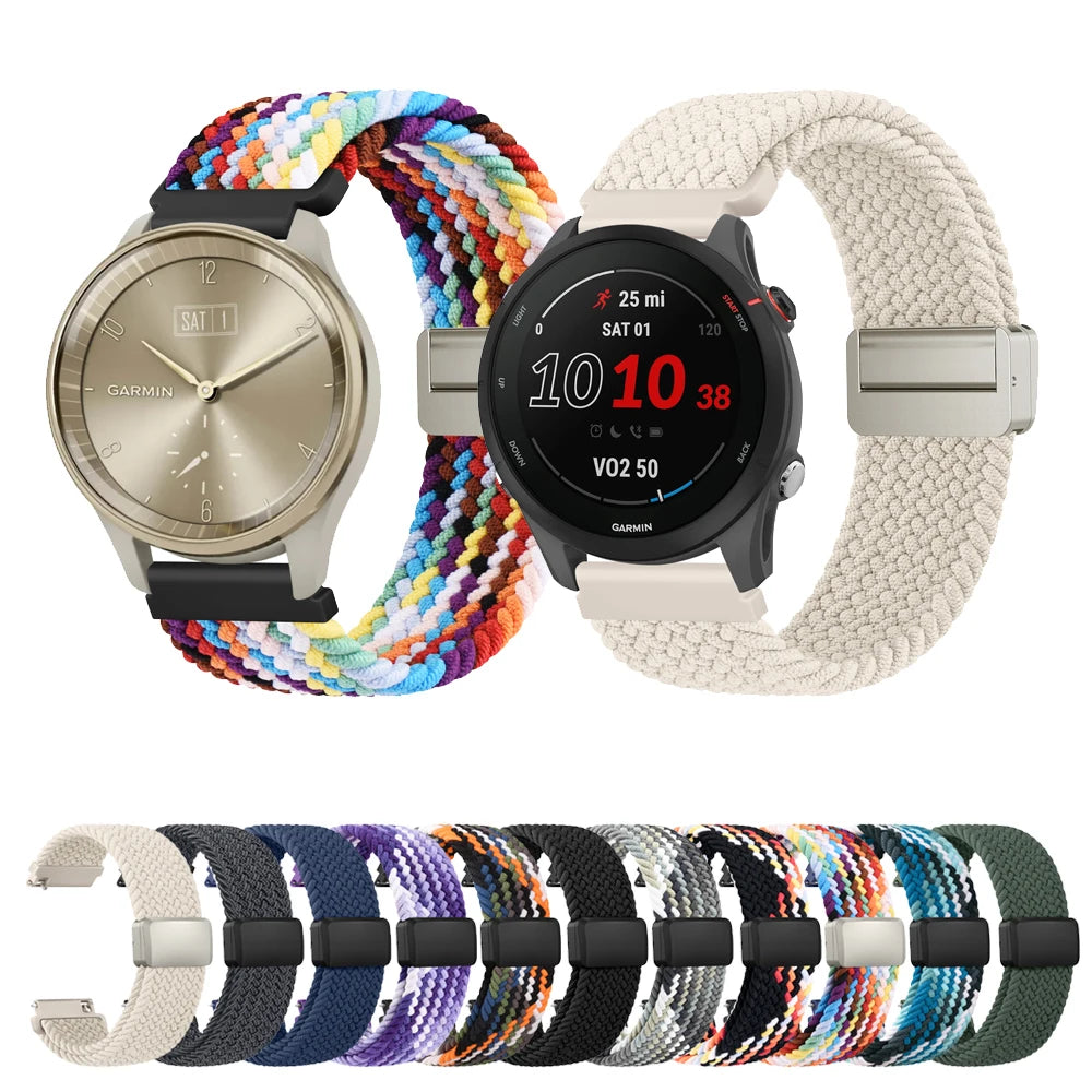 Bracelet tressé 18/20/22mm pour Garmin Vivoactive 4 5 3 S/Venu 3 2s Sq 2 Plus/Forerunner 265 255S 645 245 Music/Vivomove