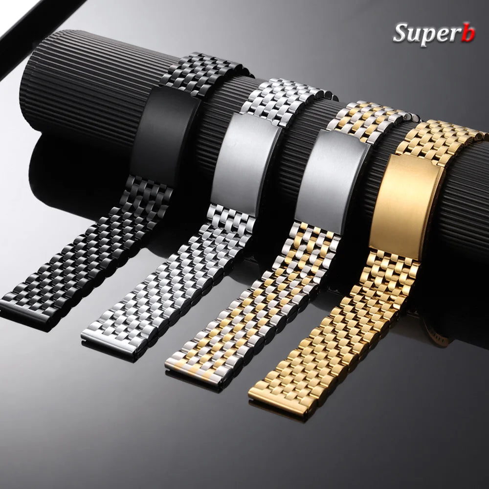 Bracelet de montre en acier inoxydable 20 mm 22 mm pour Omega pour Seiko, bracelet métallique à extrémités plates, bracelet de remplacement pour affaires, accessoires de montre