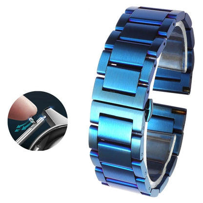 Men's and Women's Blue Stainless Steel Watch Band, Metal Strap Straight End Watchband Fashion Watch, 8mm, 10mm, 12mm, 16mm, 18mm, 20mm, 21mm, 22mm