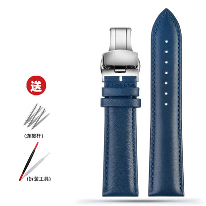 Blue Leather Bracelet for Men and Women, 12mm, 14mm, 16mm, 18mm, 20mm, 22mm for Tissot Longines, Omega Seamaster, Blue, Black, Brown