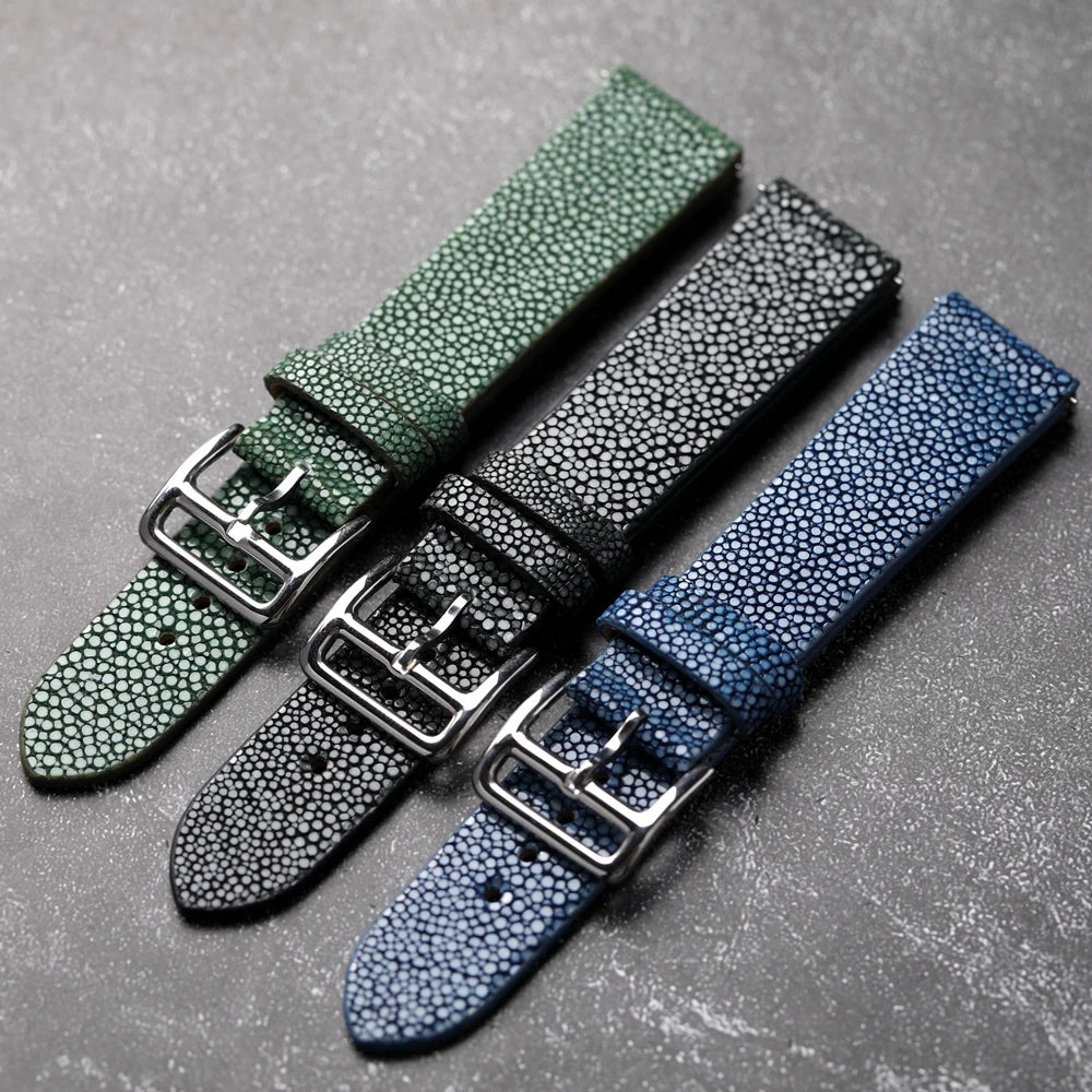 Bracciale da uomo fatto a mano in pelle di pesce perlato, 18mm, 19mm, 20mm, 21mm, 22mm, Vintage Devilfish, Nero, Verde, Blu, Morbido, Indossabile, Premium Lea