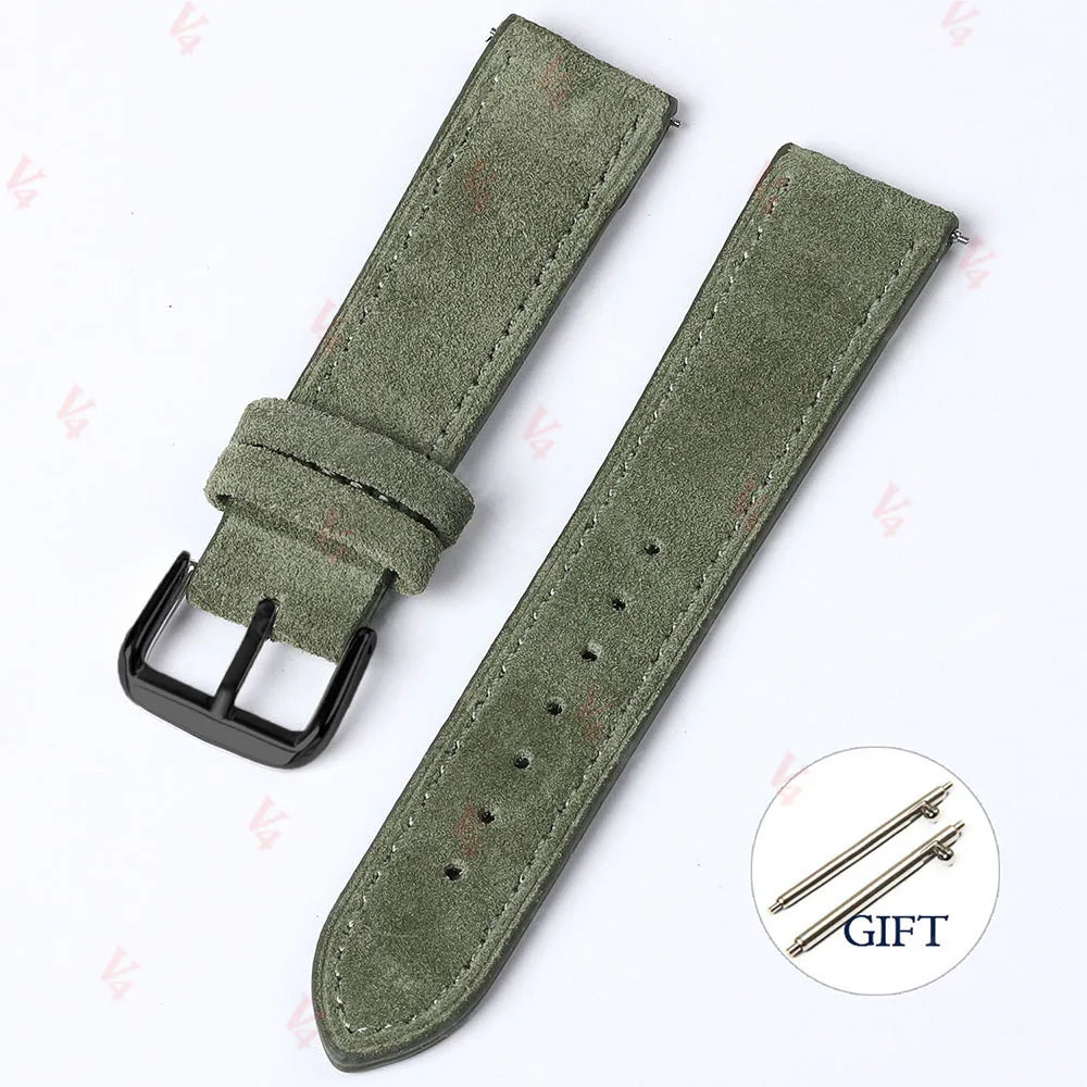 18mm 19mm 20mm 22mm Vintage daim peau de vache Bracelet de montre à la main Bracelet de montre gris marron vert Bracelet à dégagement rapide pour hommes femmes