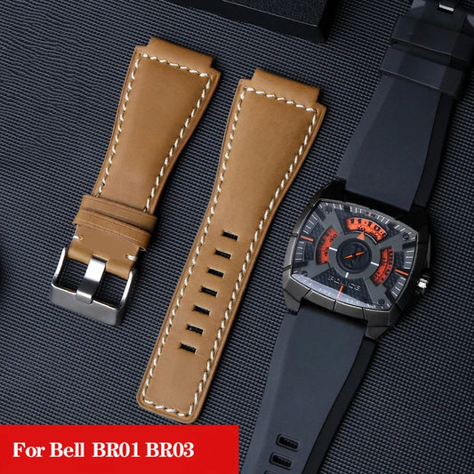Bracelet de montre en cuir de vachette pour Bell & Ross Series, bracelet en silicone, bracelet de montre POLIC, PL14796, PL15472, B & R suréWer, mâle, BR01, BR03