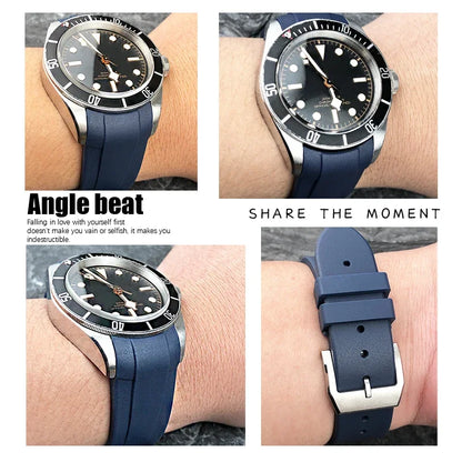 Bracelet de montre en silicone caoutchouc de haute qualité à extrémités courbées 22 mm 20 mm pour Tudor Black Bay 41 mm Pelagos 42 mm 1958 Blue Sports Watch Strap