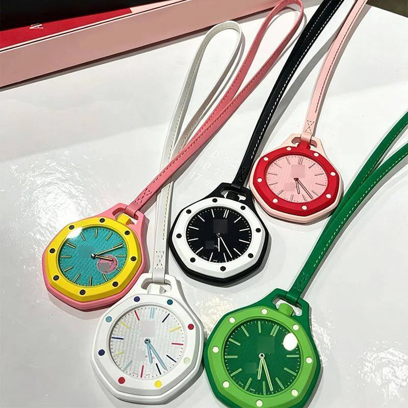 Cordon en cuir + anneau en biocéramique pour montre de poche Swatch Royal Pop, support de pendentif à accrocher au cou, cuir de veau de qualité supérieure avec surpiqûres