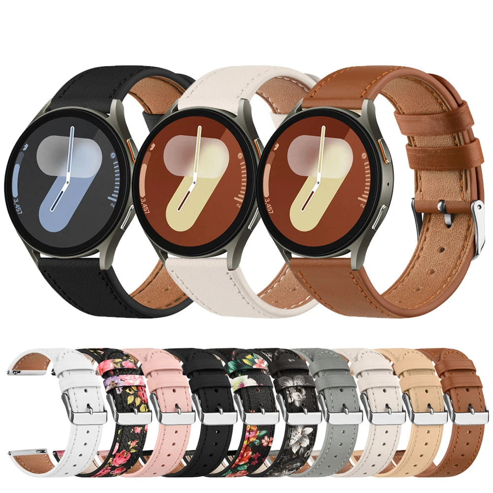 Bracelet en cuir 20mm pour Samsung Galaxy Watch FE 7 6 5 4 40mm 44mm/Watch 4 6 Classic 43 47mm/Active 2/5Pro 45mm/Watch 3 41mm