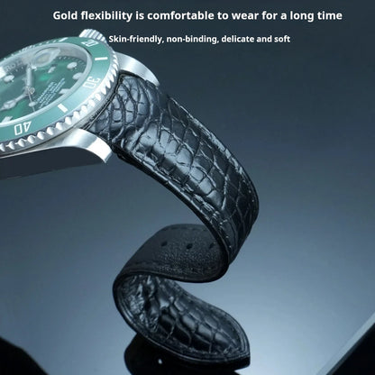 Bracelet de montre incurvé en peau de Crocodile, 20mm 22mm, pour Rolex Omega Tissot IWC Seiko, Bracelet en cuir véritable souple pour hommes