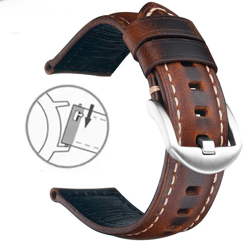 Correa de reloj de cuero de liberación rápida de 20 mm 22 mm, cuero auténtico Crazy Horse aceitado y encerado, estilo vintage, producto estrella, correa de repuesto retro para ropa de trabajo