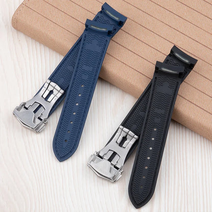 Cinturino per orologio in gomma fluorocarbonica FKM, 19/20/21/22 mm, estremità curva, per Omega 300, Seamaster 600, Planet Ocean e Speedmaster