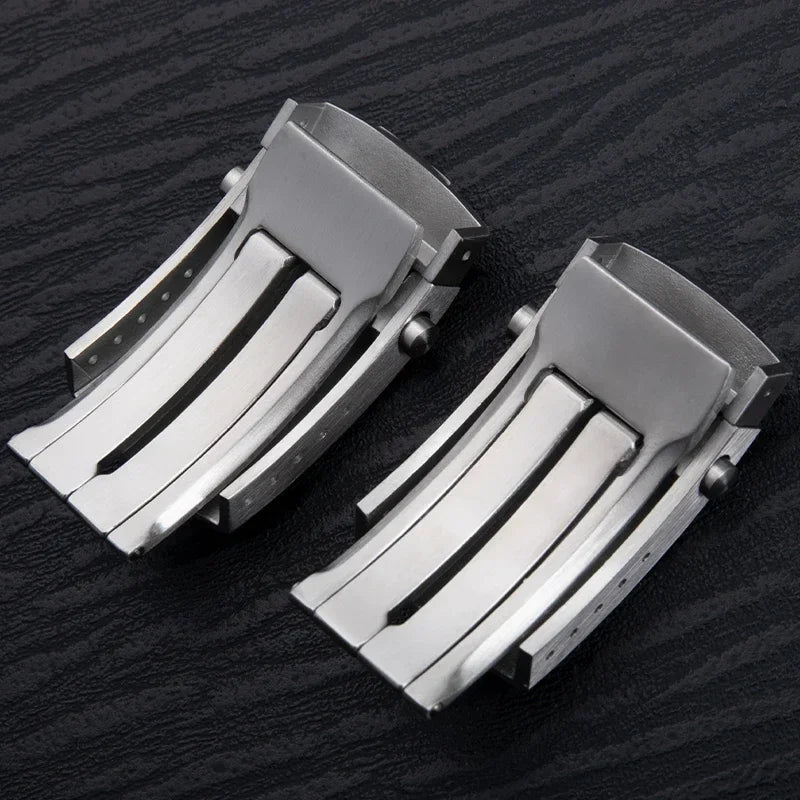 Universal Double Push Button Folding Buckle, 316L Stainless Steel Clasp for Breitling Rubber and Silicone Strap, Two Identical Straps