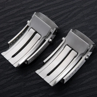 Universal Double Push Button Folding Buckle, 316L Stainless Steel Clasp for Breitling Rubber and Silicone Strap, Two Identical Straps