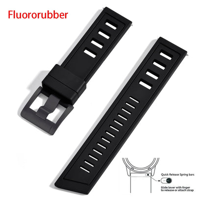 New heavy duty FKM watch strap 20mm 22mm quick release waterproof fluoro rubber watch band 5mm thick unisex suitable for dive sport watch