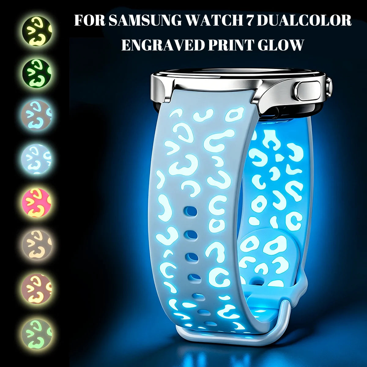 Bracelet de montre lumineux gravé bicolore, compatible avec Samsung Watch 7/6/5/4/FE, bracelet de montre sport en silicone lumineux (40/44 mm)