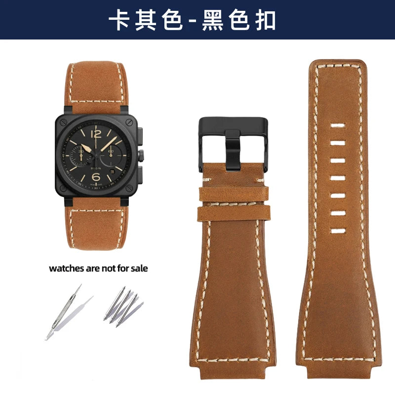 Pour bracelet de montre Bell & Ross BR ceinture de montre pour hommes BR01 BR03 bracelet de montre en cuir Bell Ross 35X24mm interface convexe pour hommes