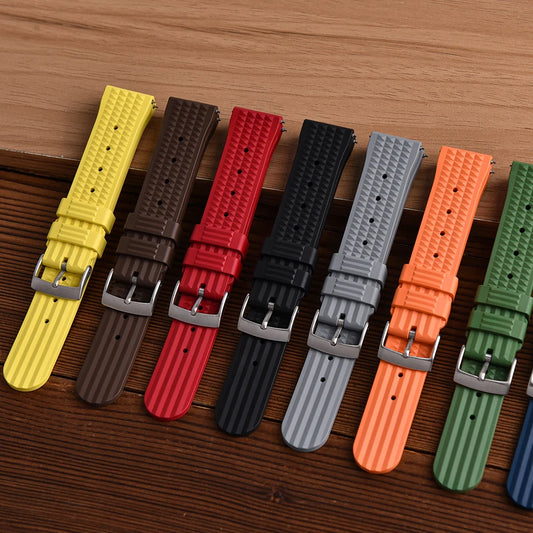 Cinturino per orologio in gomma fluorurata FKM goffrato, 20mm 22mm, universale, impermeabile, confortevole, sportivo, a sgancio rapido