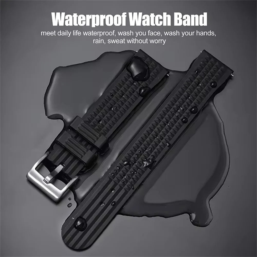 Watchdives – bracelet de montre gaufré en caoutchouc souple de qualité supérieure, 20mm 22mm, bracelet de remplacement à dégagement rapide, bandes unisexes durables en caoutchouc de Silicone