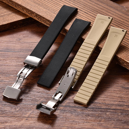 Bracelet de montre en caoutchouc FKM 20mm Style Delugs boucle papillon en argent découpée