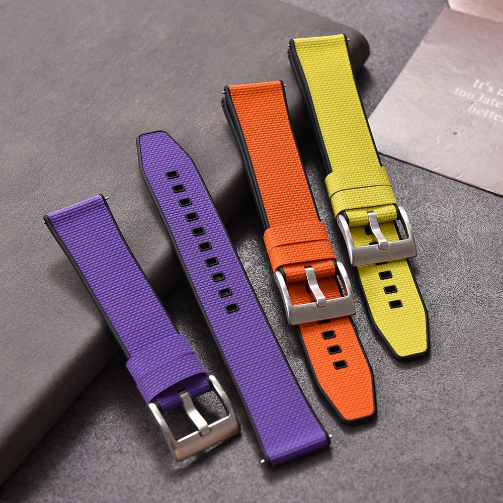 Cinturino in gomma FKM in tela per vela 18mm 19mm 20mm 21mm 22mm 24mm, top FKM a sgancio rapido + base FKM, vestibilità perfetta, cinturino universale piatto per orologio
