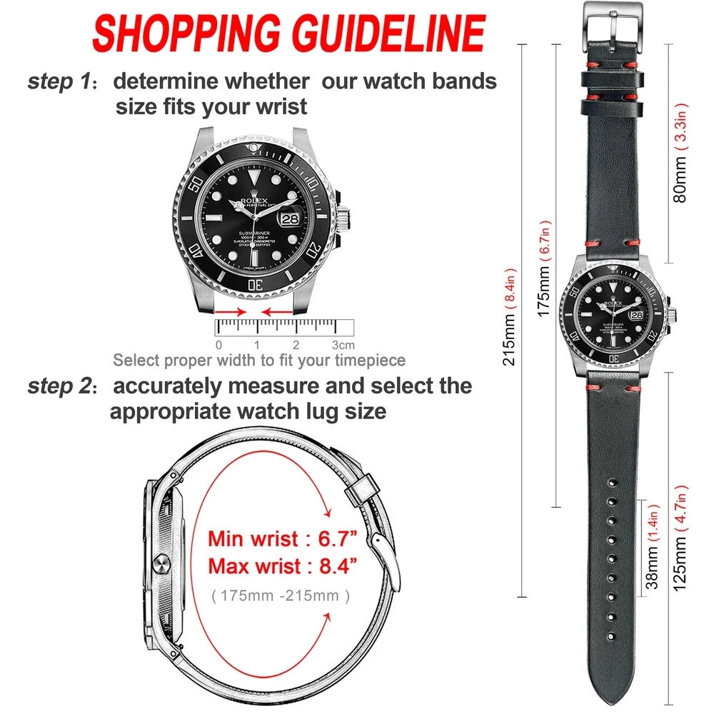HEMSUT Men's Leather Watch Straps Handmade Italian Buttero Quick Release Vintage Replacement Watch Band 18mm 20mm 22mm