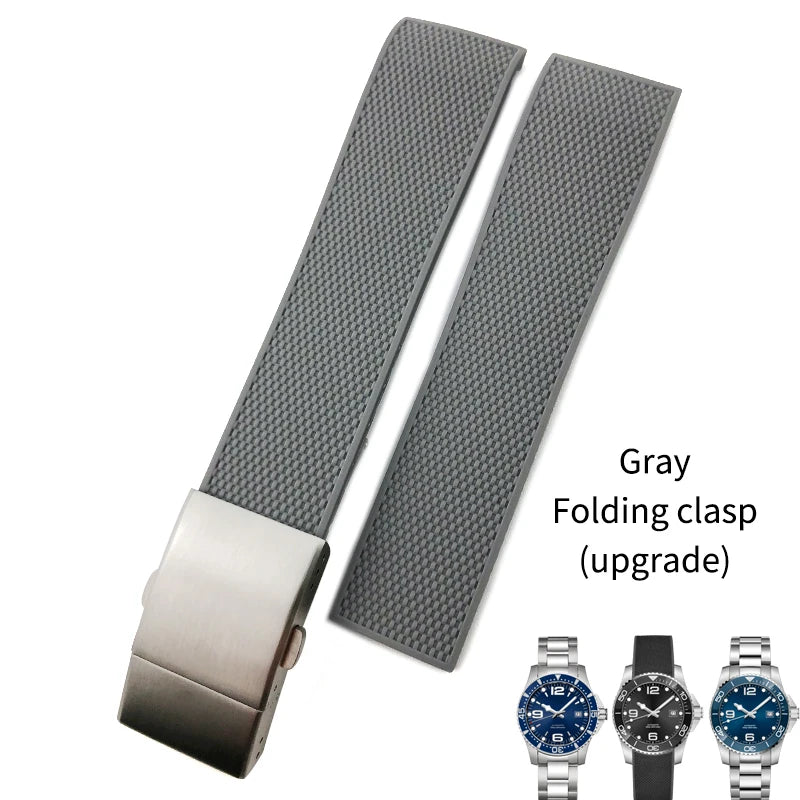 Bracelet de montre en caoutchouc et Silicone, 19mm 20mm 21mm, pour Longines Conquest HydroConquest L3.642 641 782 VHP, noir et bleu