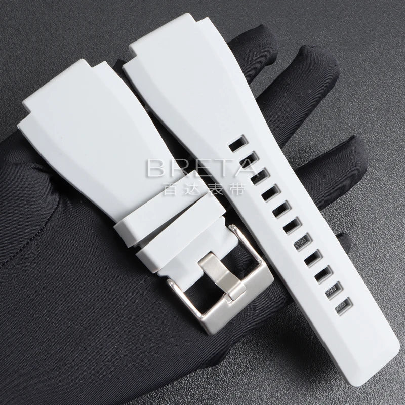 22mm 24mm Silicone Watch Strap for Bell Ross BR01 BR03 Convex Rubber Watch Band Replacement Straps Diving Bracelet for Outdoor Sports