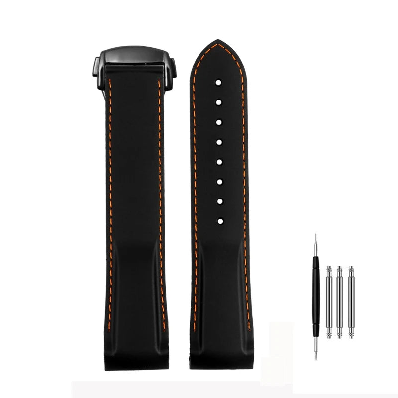 Cinturino per orologio da uomo in gomma e silicone, fibbia pieghevole, estremità curva, per Omega Seam84300 Speedmaster, 20 mm 21 mm 22 mm