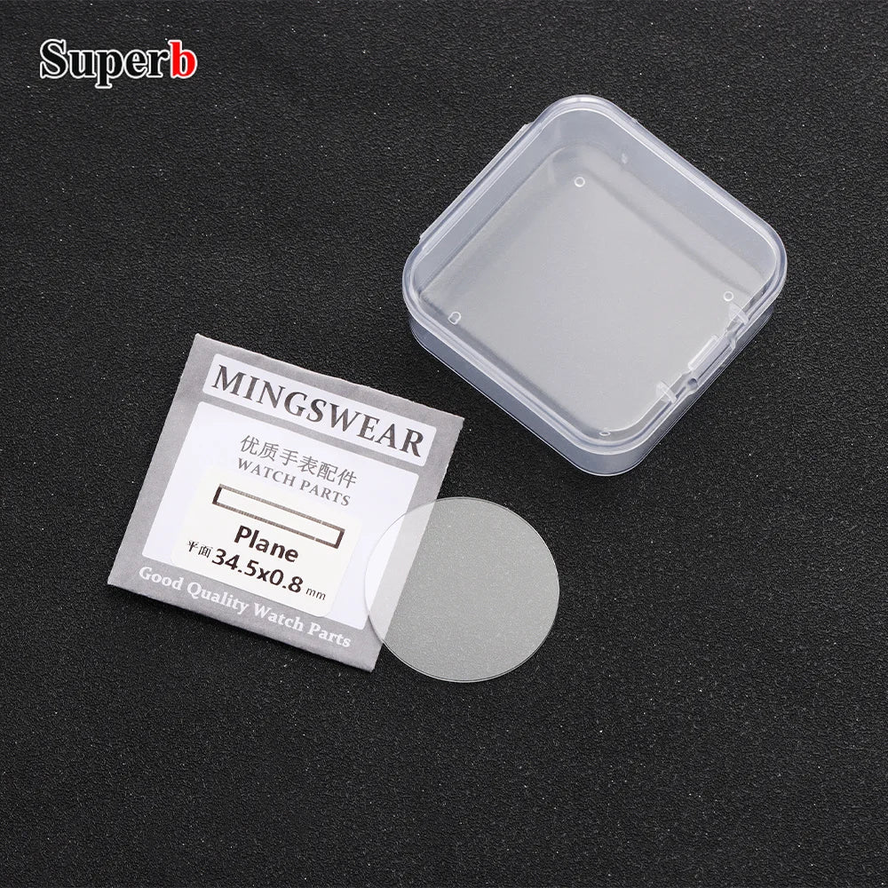 Verre de montre de remplacement de haute qualité, plat, épaisseur 0,8/1,2 mm, diamètres 20-34,5 mm et 28-38,5 mm, transparent, accessoires de montre en cristal.