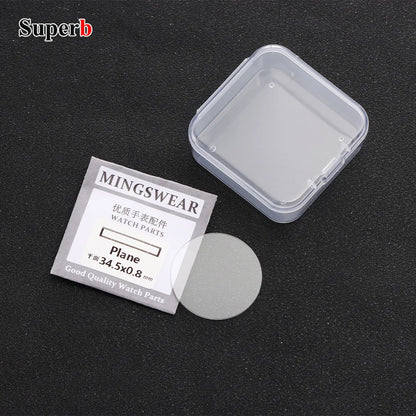 Verre de montre de remplacement de haute qualité, plat, épaisseur 0,8/1,2 mm, diamètres 20-34,5 mm et 28-38,5 mm, transparent, accessoires de montre en cristal.