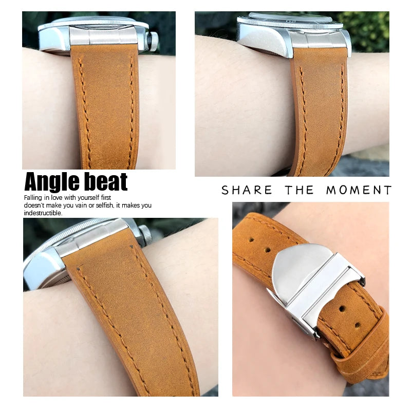 Genuine Leather Watch Strap Quick Release 22mm 20mm Cowhide Folding Buckle Watch Band for Tudor Black Bay 58 Strap