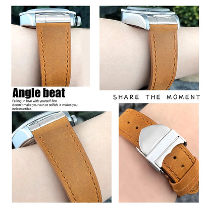 Genuine Leather Watch Strap Quick Release 22mm 20mm Cowhide Folding Buckle Watch Band for Tudor Black Bay 58 Strap